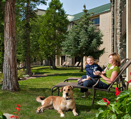 Family with dog at Tenaya Lodge