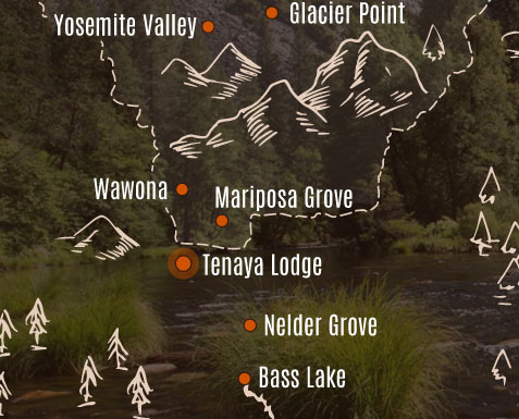 Map of the Yosemite area showing Tenaya Lodge