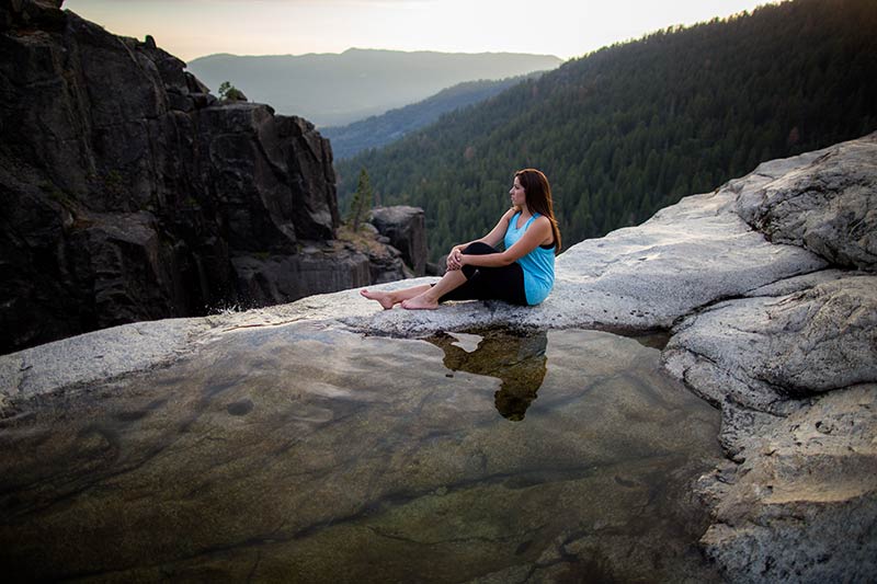 Relaxing above Chilnualna Falls above Wawona, Yosemite National Park
